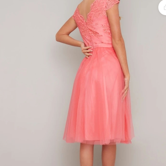 New! Chi Chi London Nika Dress Coral - Picture 5 of 13